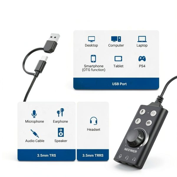 Neewer USB Audio Adapter Compact Plug Play Design-5