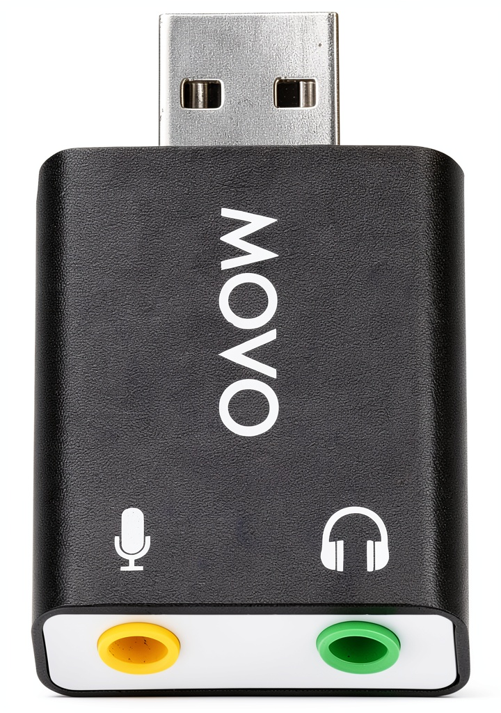Installing Movo USB Sound Card Adapter for TRRS Microphones on a wooden desk