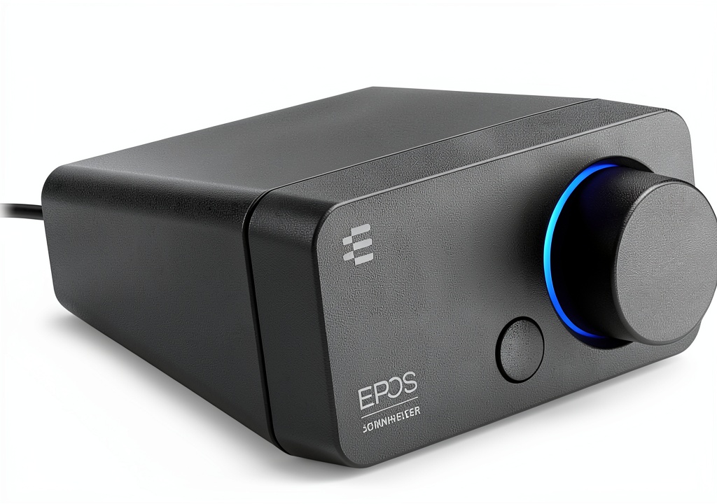 EPOS GSX 300 connected to a gaming PC on a desk