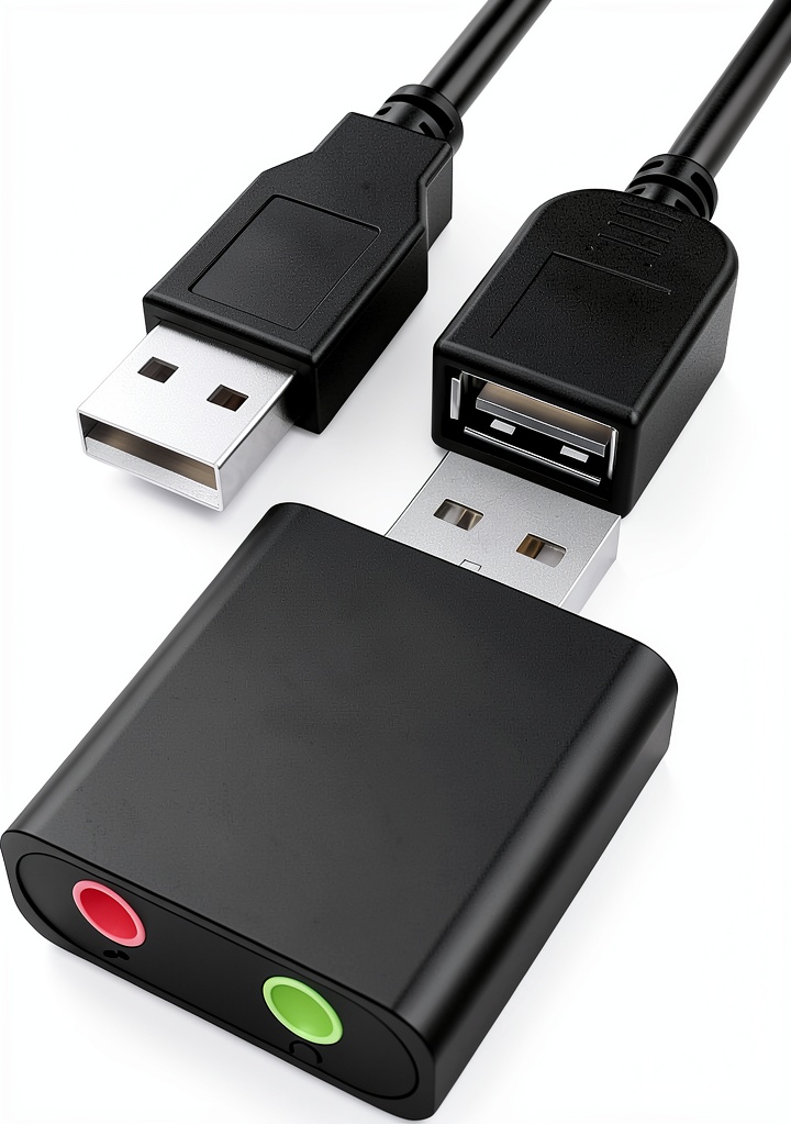 Installing USB Audio Adapter Sabrent Aluminum Sound Card on a wooden desk