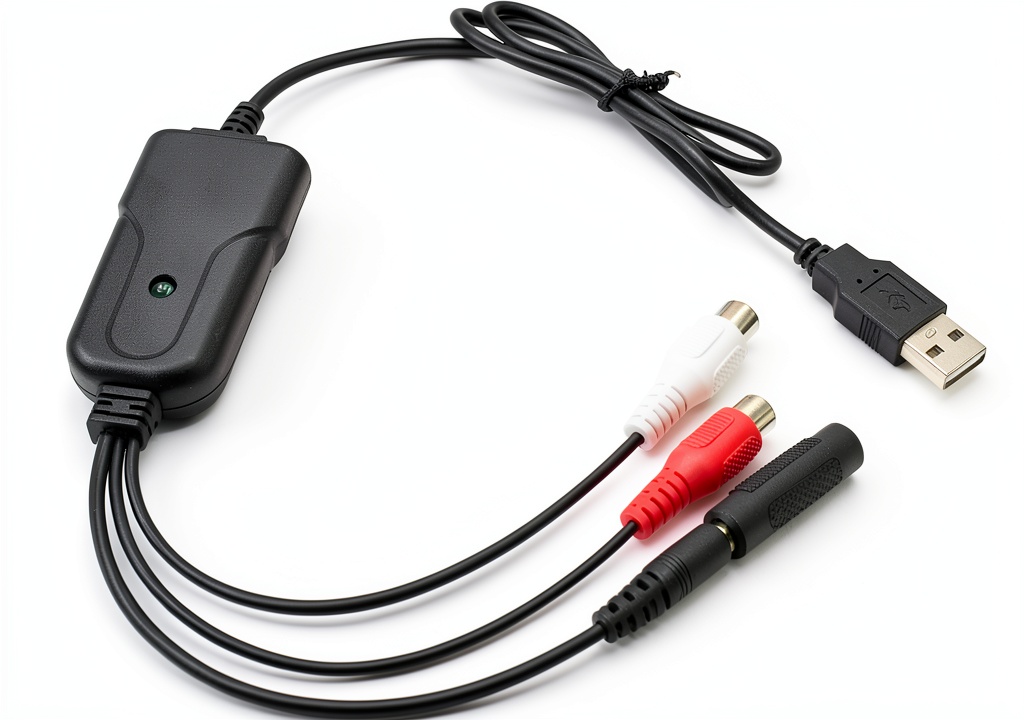 Wiistar audio capture card connected to a turntable in a home studio