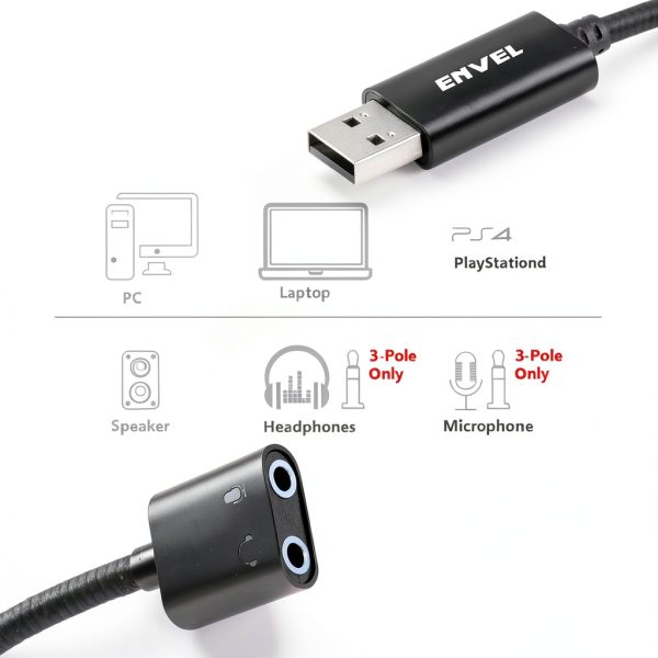 ENVEL USB Stereo Sound Card Black Pro for PC-1