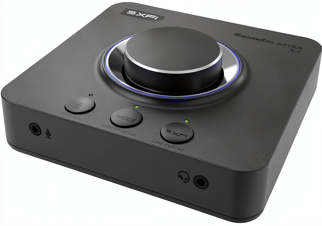 Creative X4 sound card connected to a gaming PC with speakers